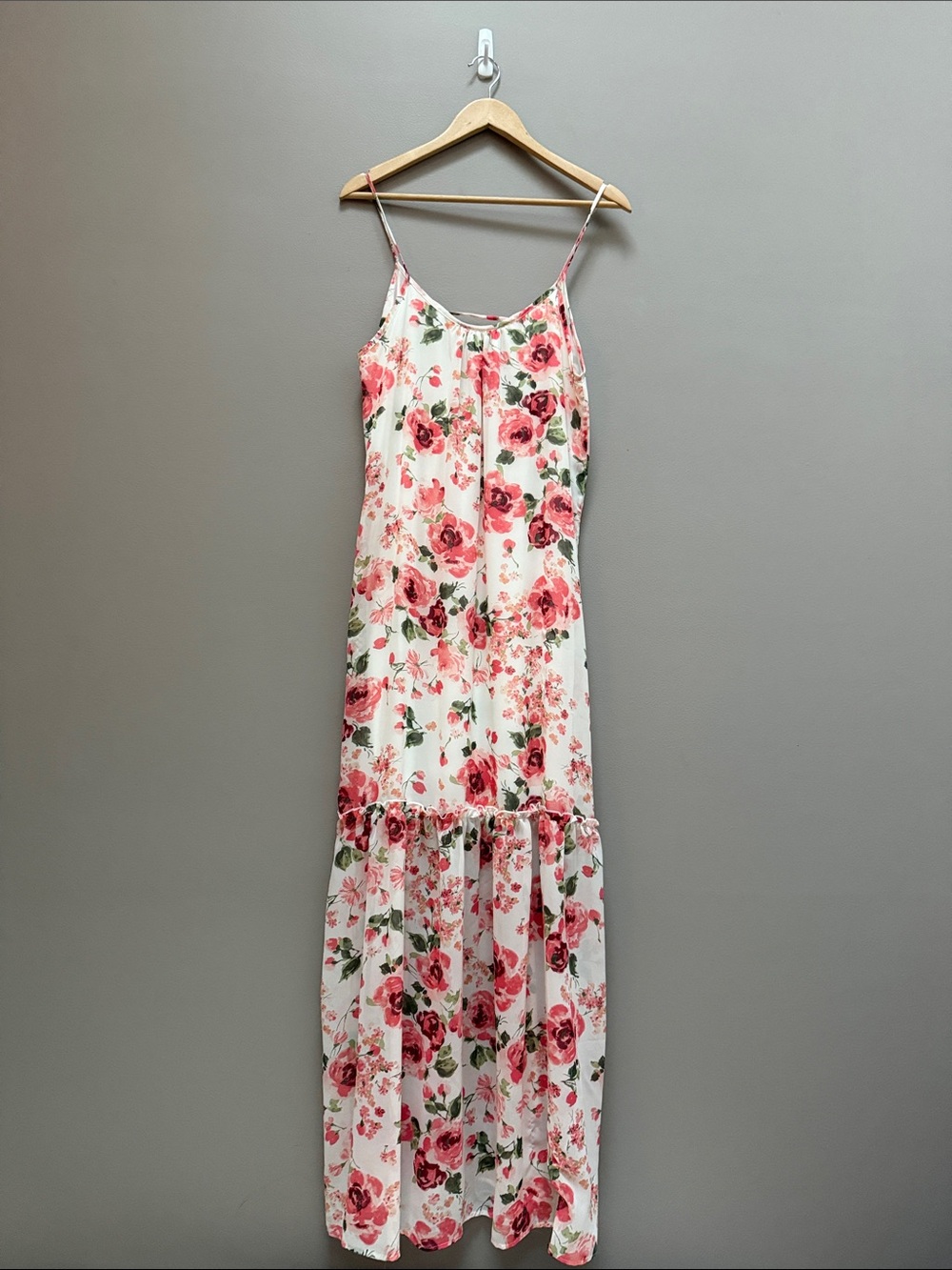 Women's Pink Floral Spaghetti-Strap Maxi Dress